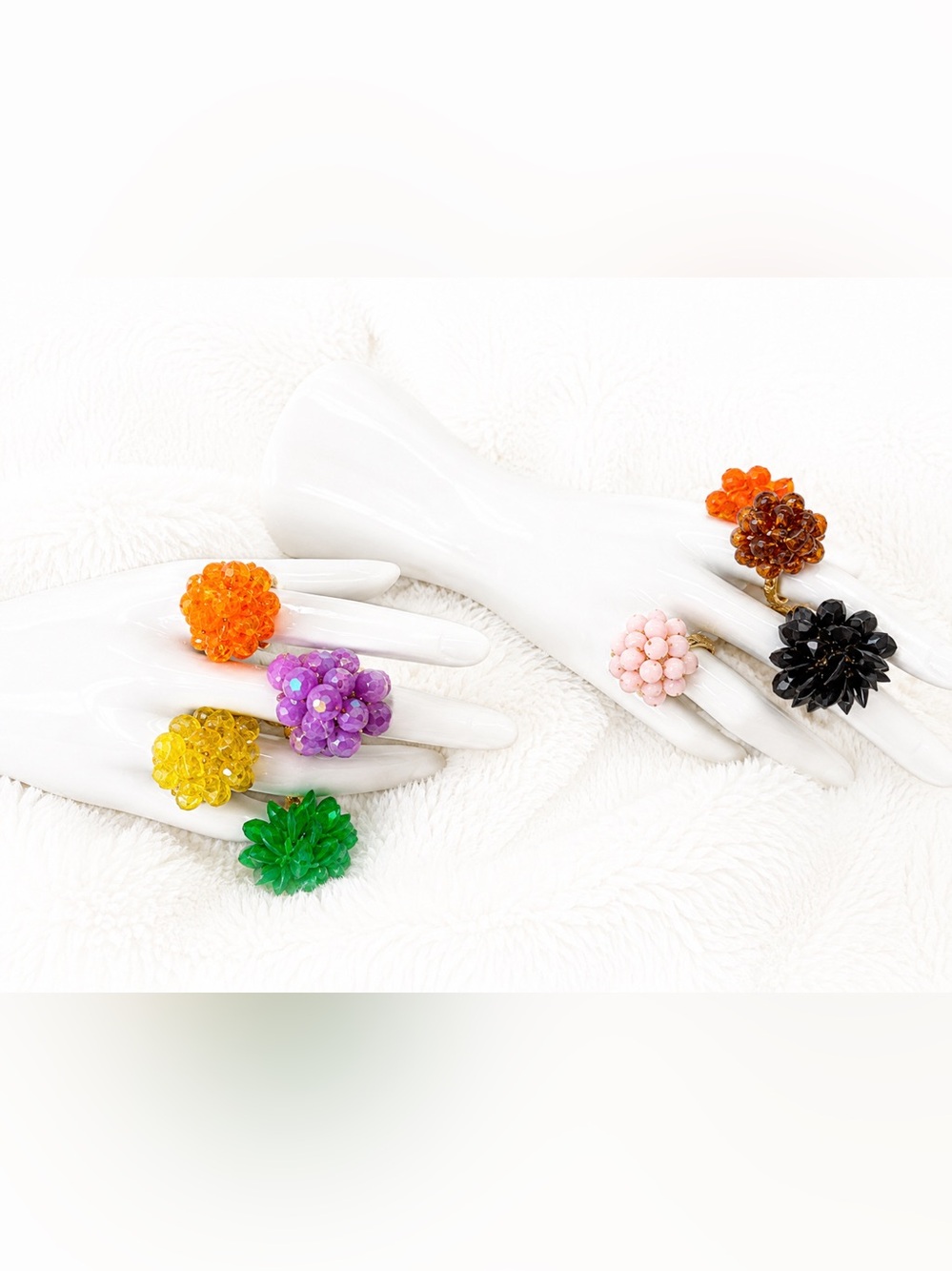 1970s Vintage Beaded Statement Rings Retro Boho Flower Cluster Rings (17)
